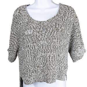 BCBGMaxazria Boxy White Green Variegated Knit Short Sleeve Ribbed Sweater S